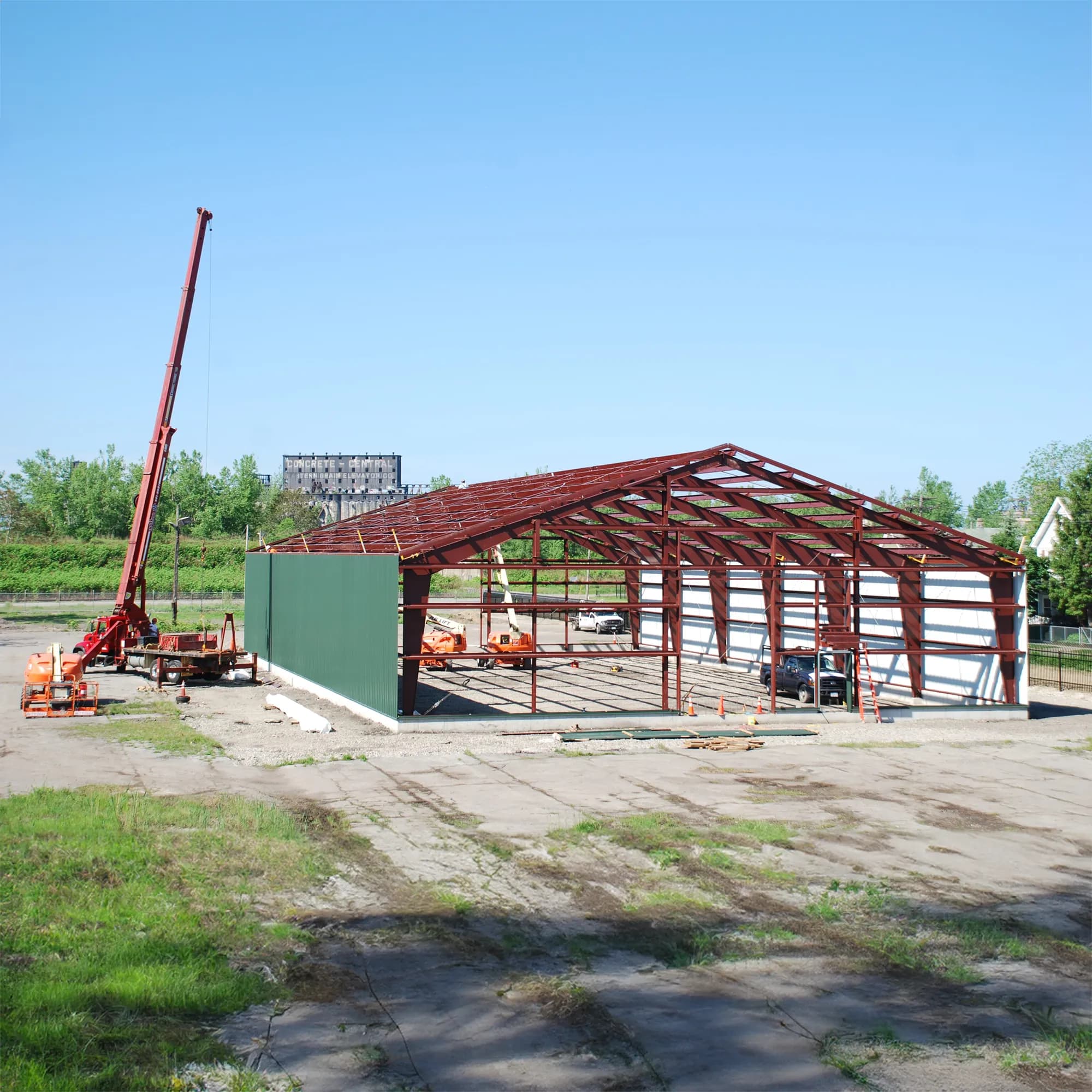 Building being constructed with metal framing
